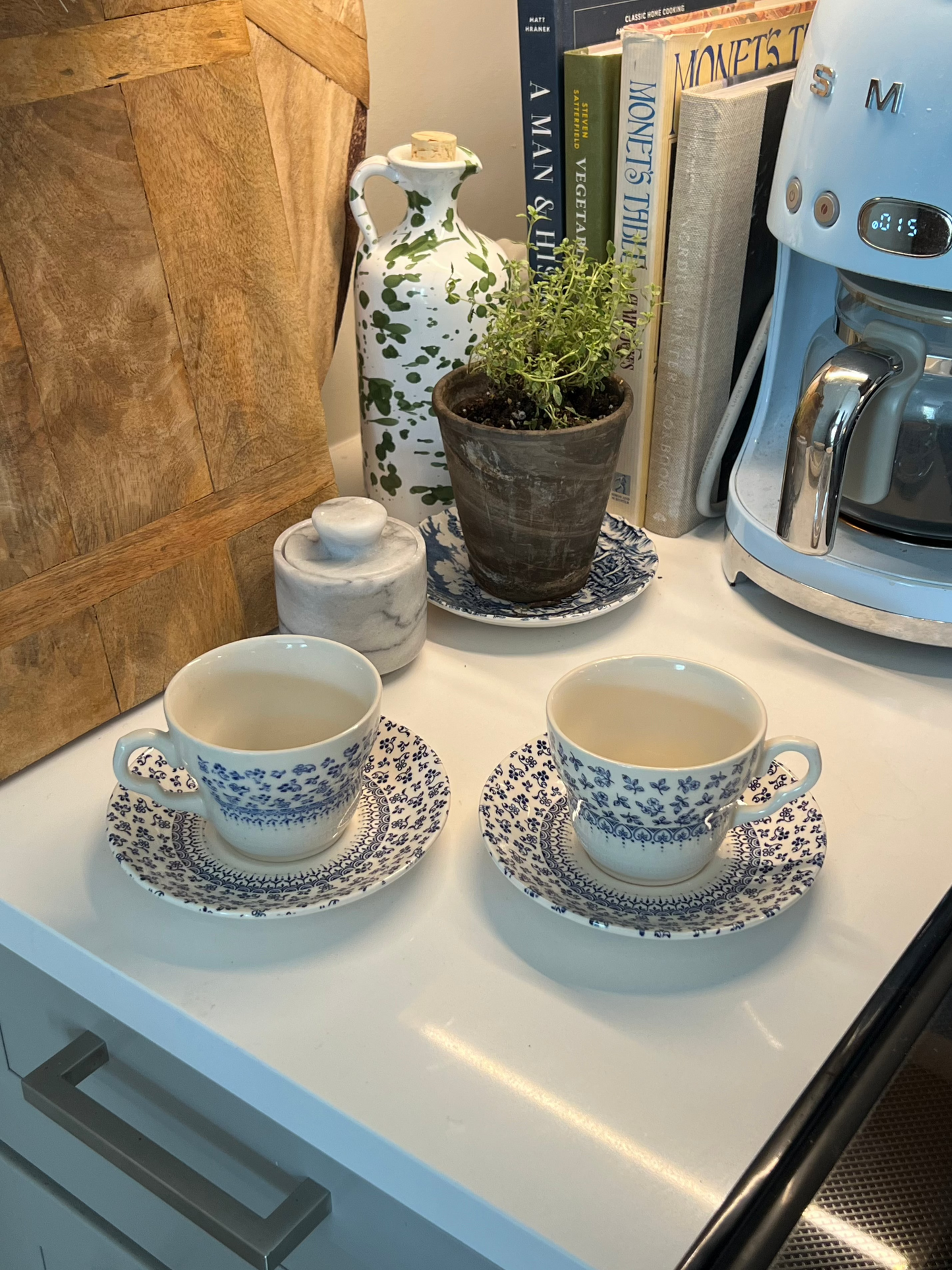 Blue & White Cup & Saucers