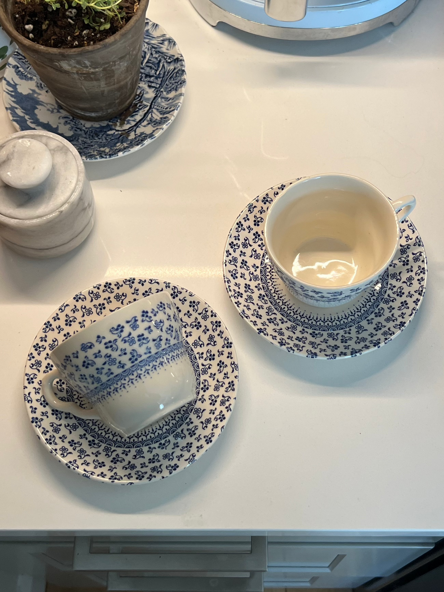Blue & White Cup & Saucers